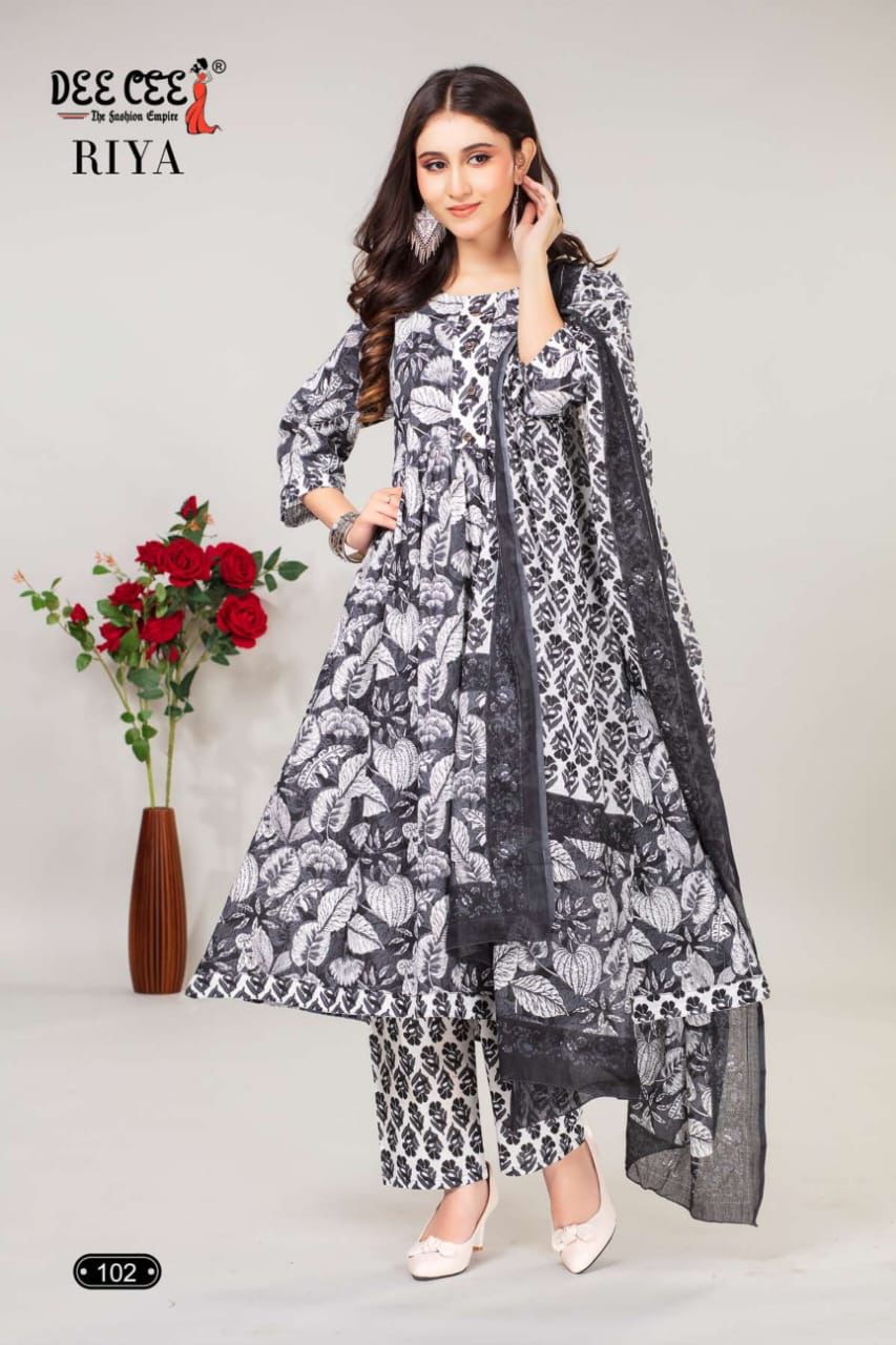 Riya By Dee Cee Cotton Flaired Printed Kurti Bottom With Dupatta Wholesale Market In Surat With Price
